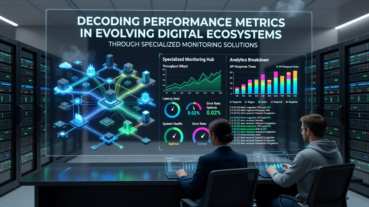 Network topology diagrams and metric correlation graphs from specialized monitoring platforms showing ecosystem interdependencies